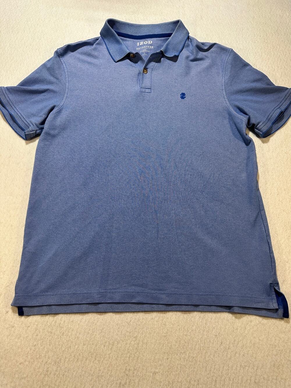 IZOD Advantage Mens Large Blue Stretch Polo Shirt Golf Business Casual